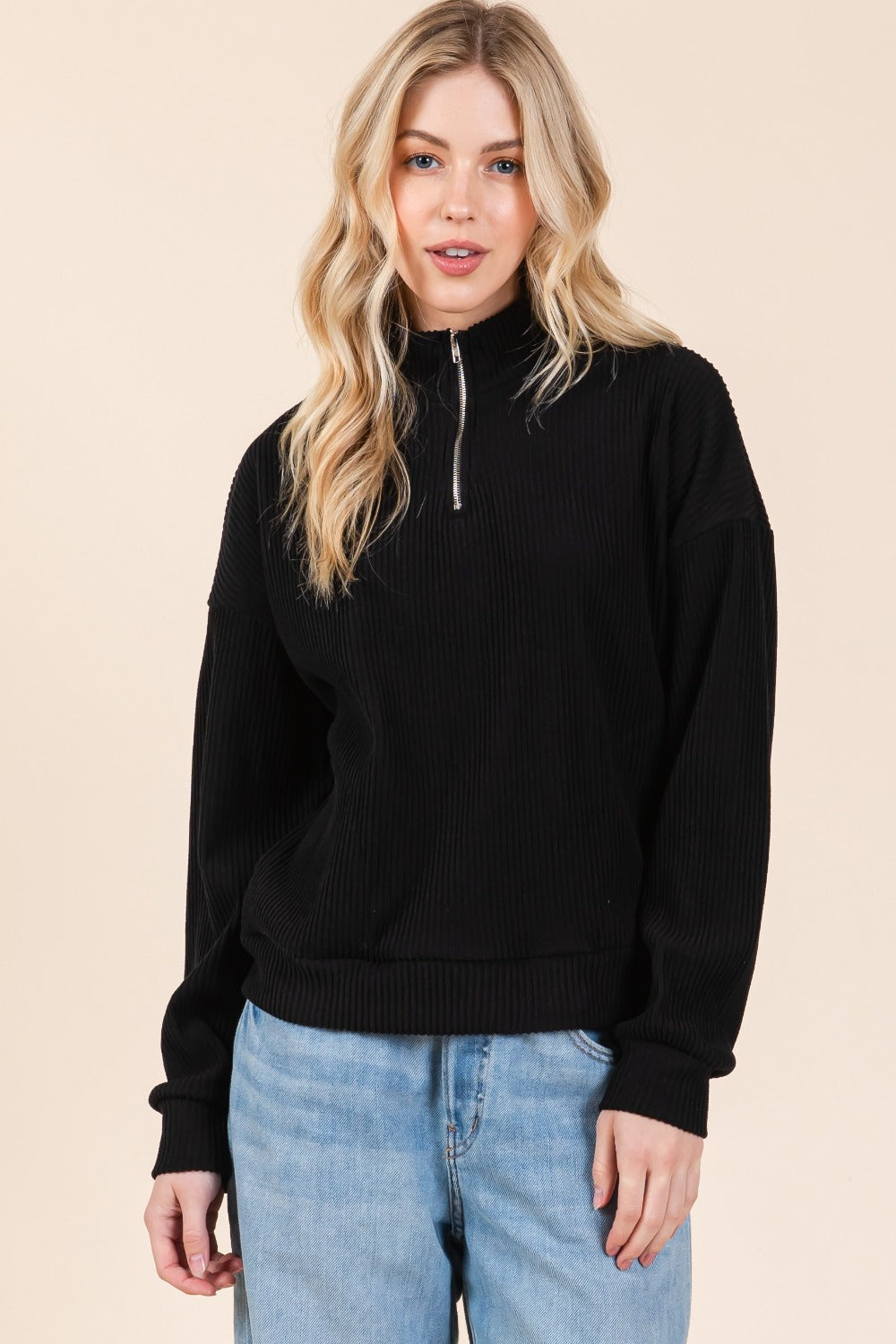 BOMBOM Quarter Zip Long Sleeve Sweatshirt with Pockets