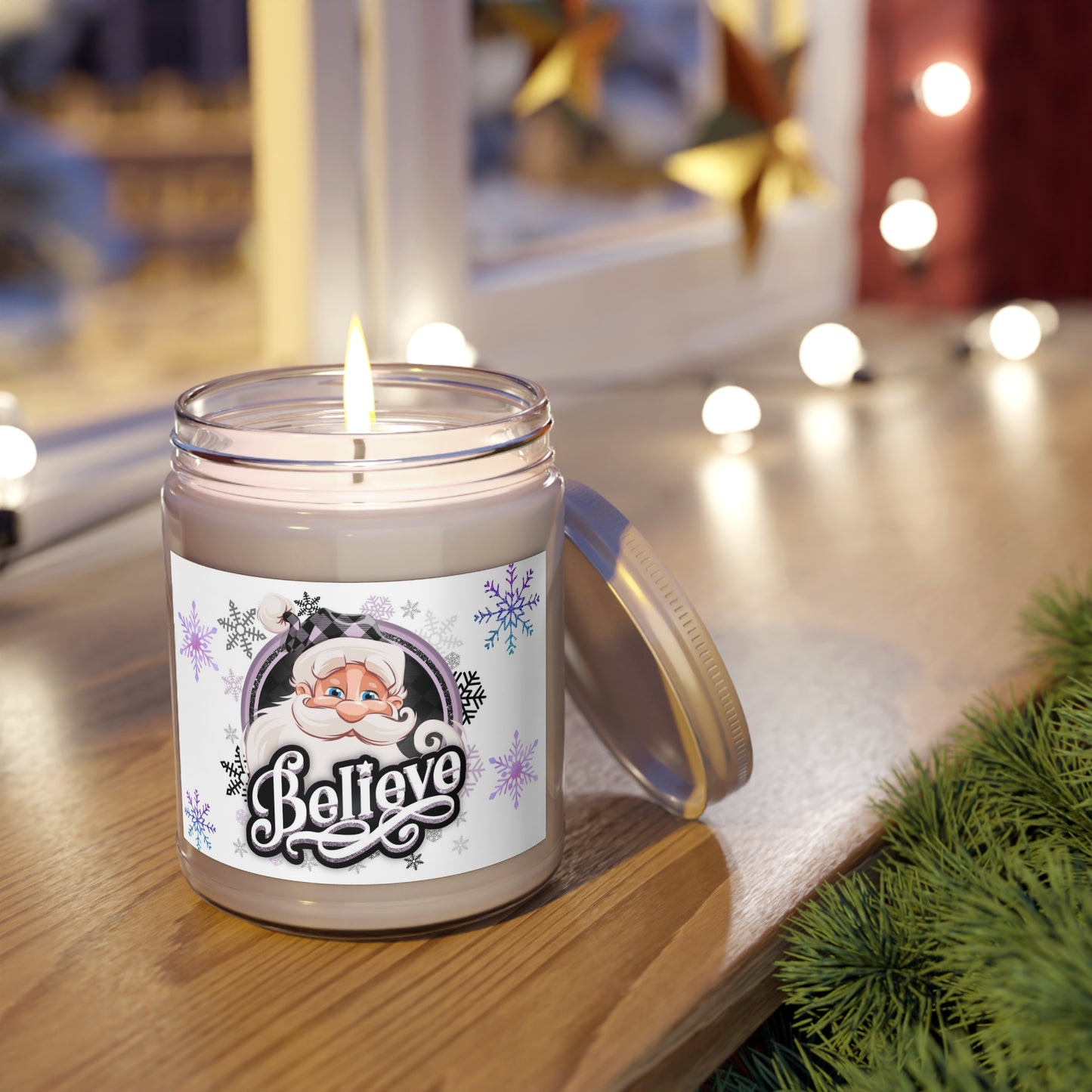 Purple “Believe” Santa Scented Candles, 9oz